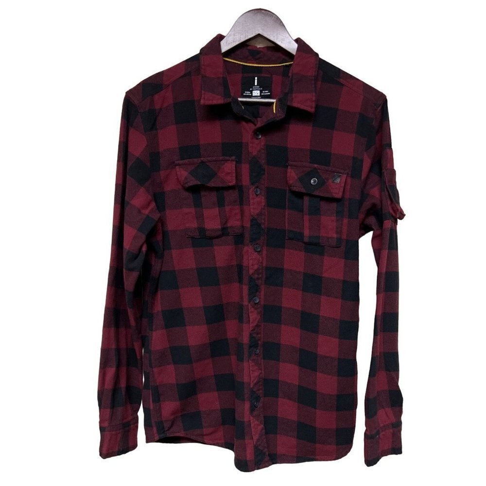 IJeans Buffalo Red Black Plaid Check Mico Flannel Shirt Men's Size Large